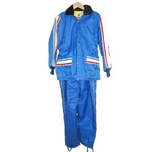 Vintage two piece ski snow suit Timber King size Large XL women blue jacket pant